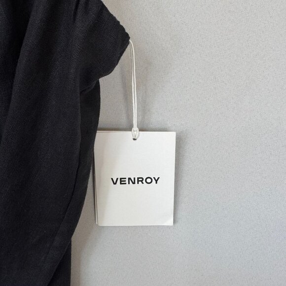 Venroy Black Gathered Linen Square Neck Strappy Column Shift Maxi Dress Size M - Picture 5 of 15